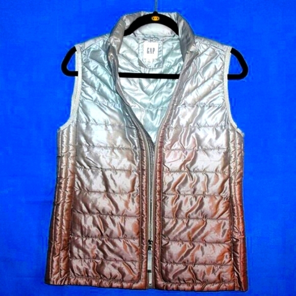 GAP Jackets & Blazers - GAP Metallic Puffer Vest - Silver Ombre - Stand Collar - Lightweight Layer-Small